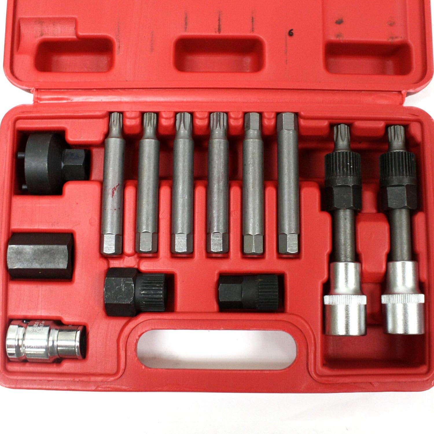 13Pcs Alternator Freewheel Pulley Car Garage Tool Kit Hex Spline Star Bits Locking Wheel Nut Removal Tool